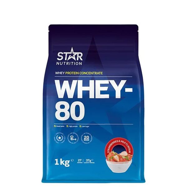 Hovedbilde Star Nutrition Whey-80 - Strawberry & Milk 1kg